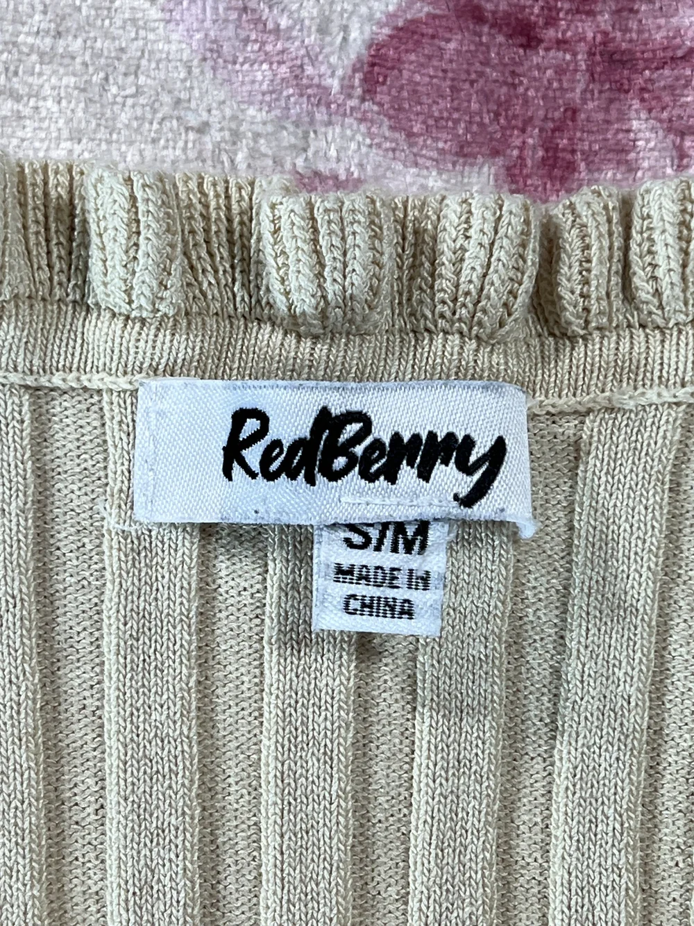 Ribbed Ruffle-Trim Beige Blouse - Picture 2 of 6